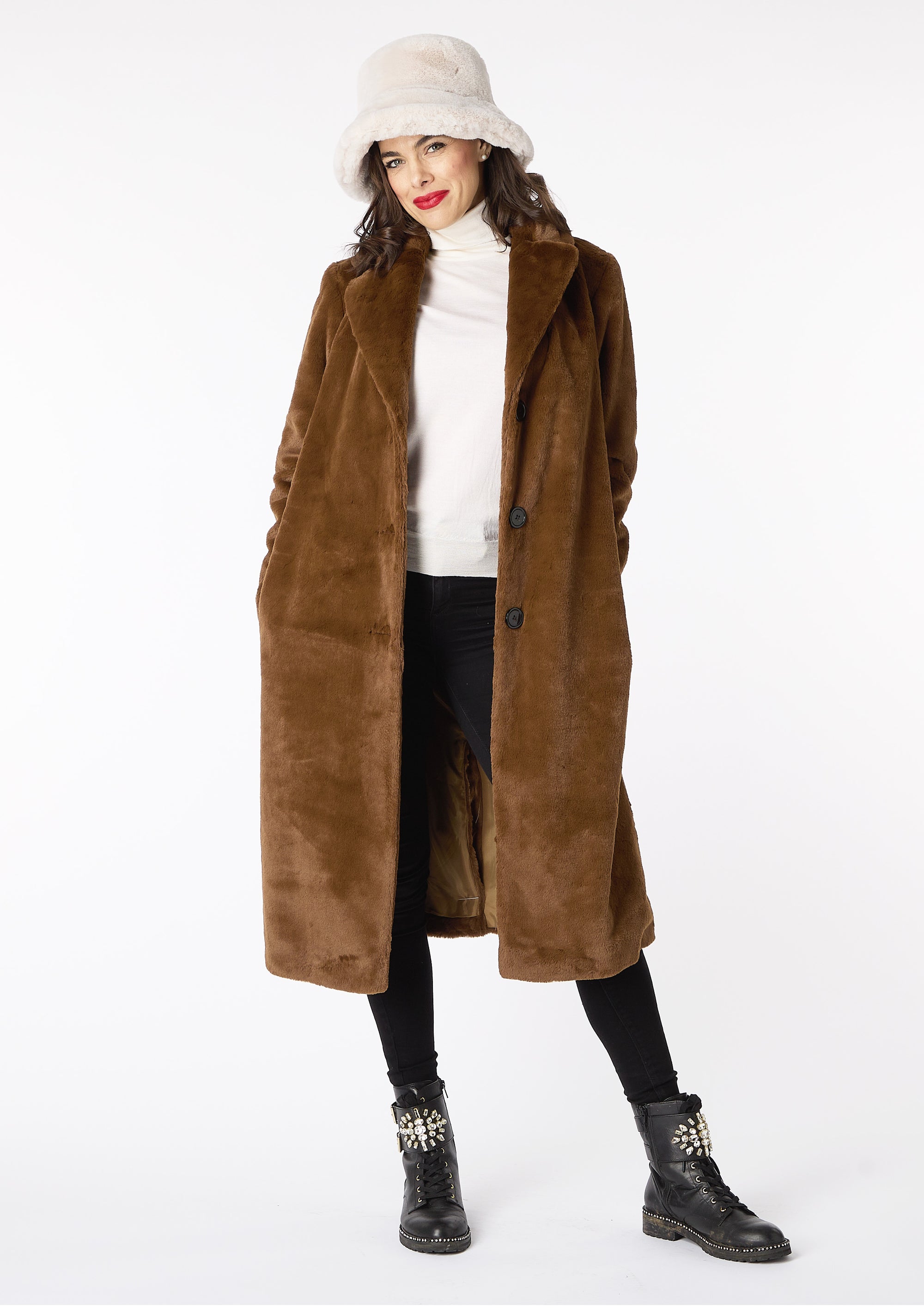 Harper Tan Faux Fur Coat - size 12