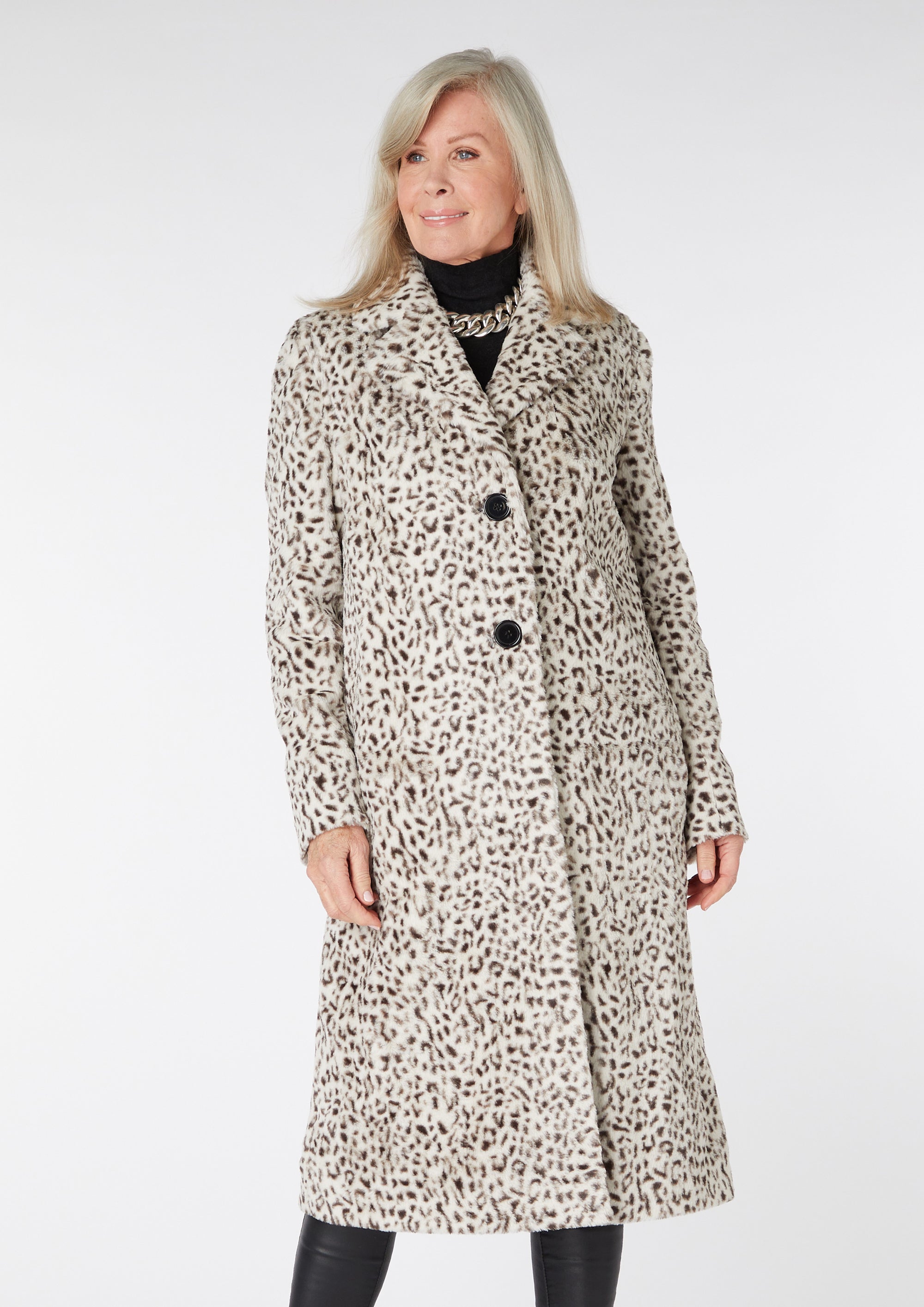 Lila Snow Leopard Faux Fur Coat