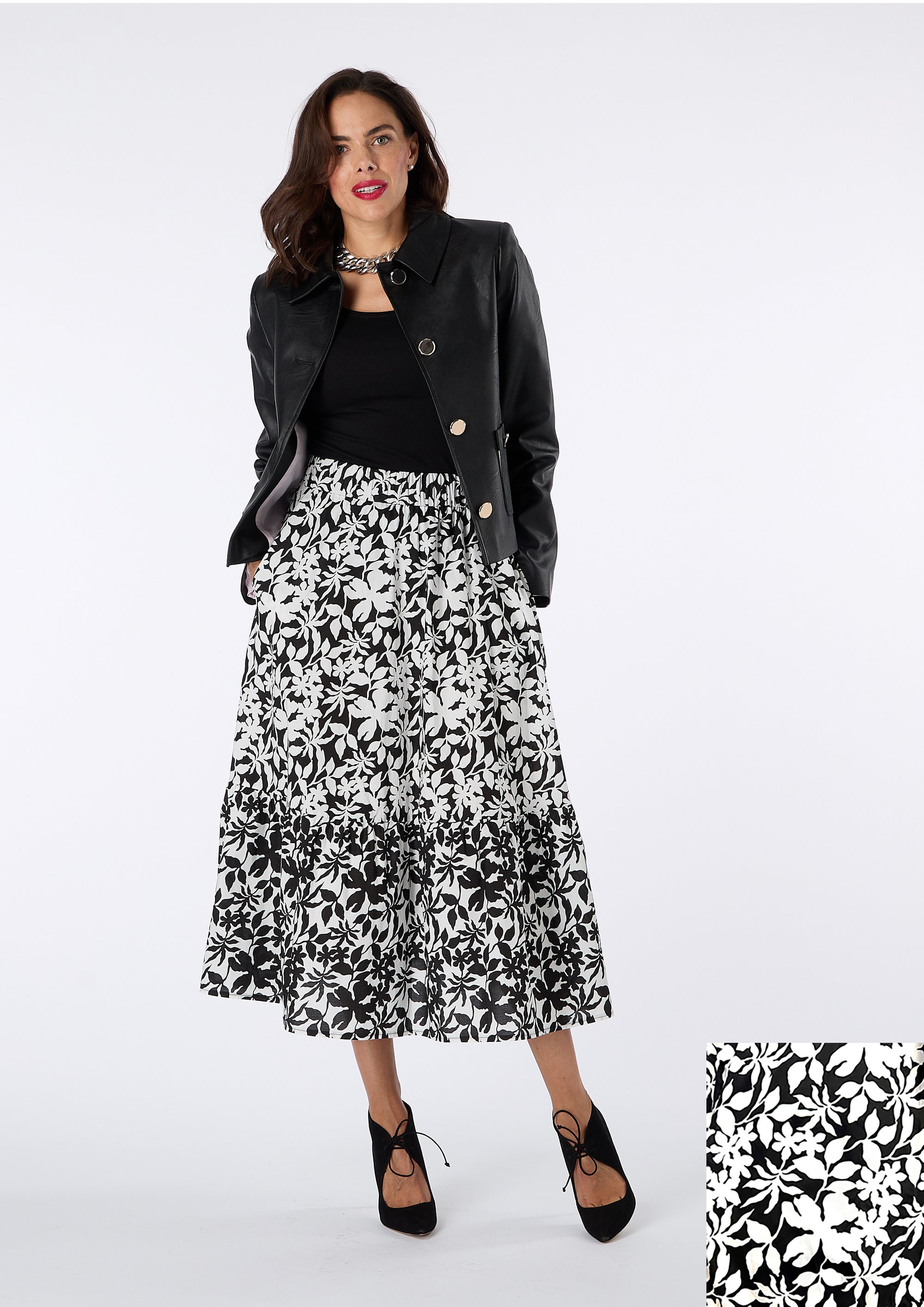 Agnes Monochrome Midi Tiered Skirt - size 10