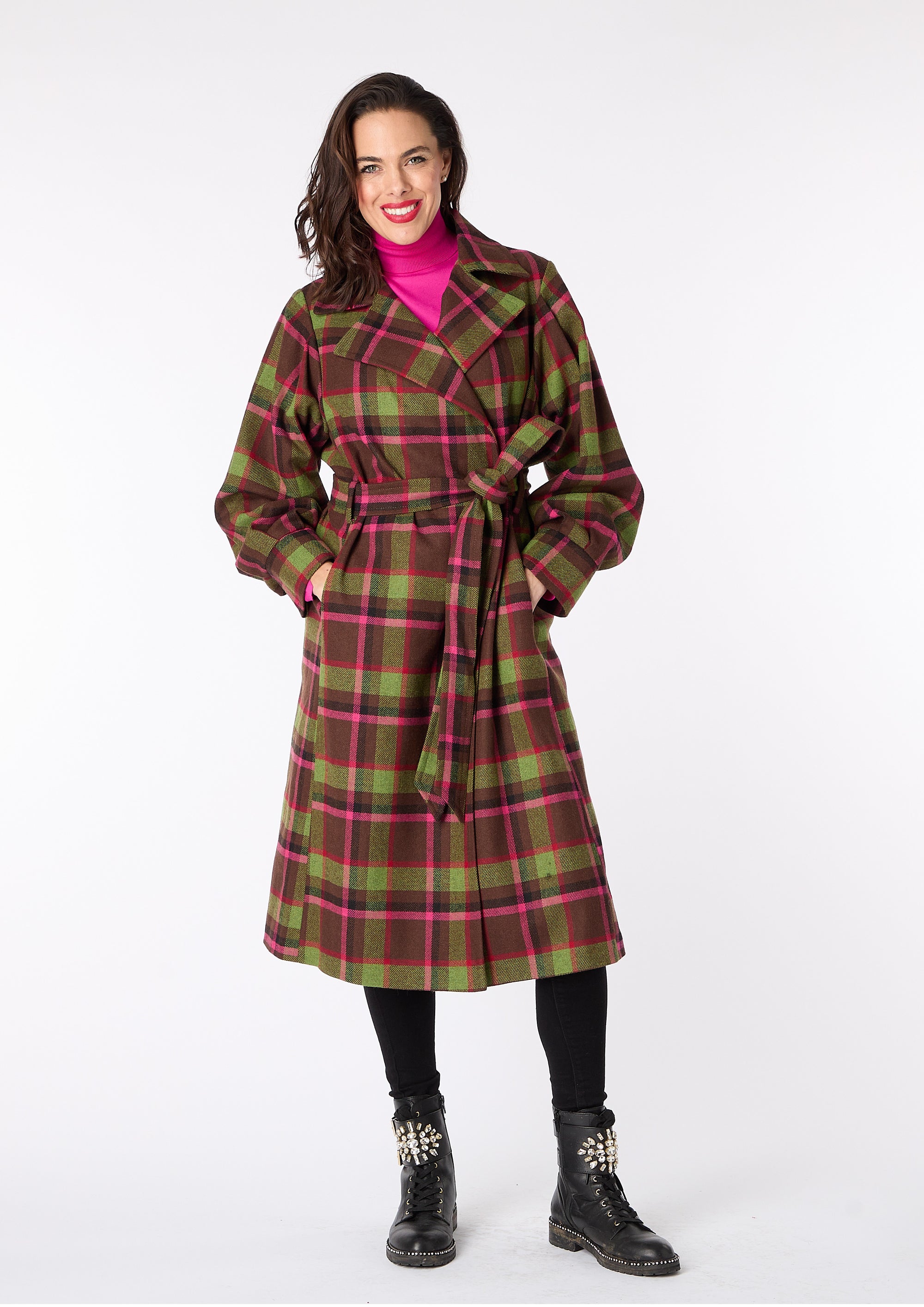 Sadie Check Coat with Belt - size 12