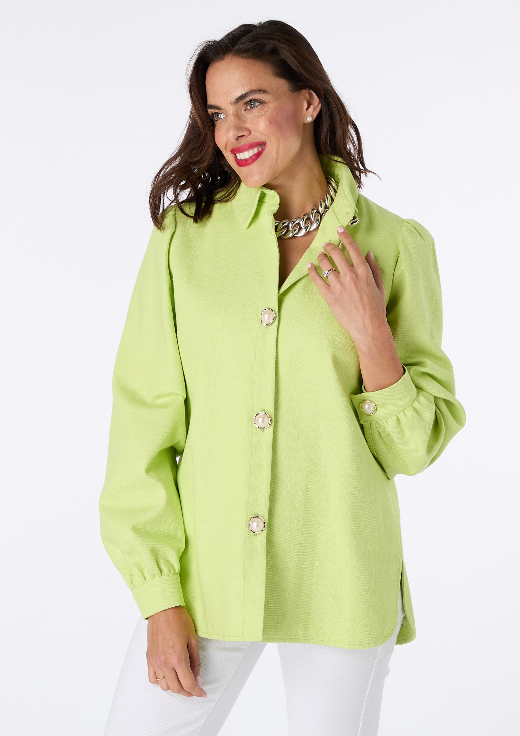 Viki Lime Overshirt with Pearl Buttons - size S/M